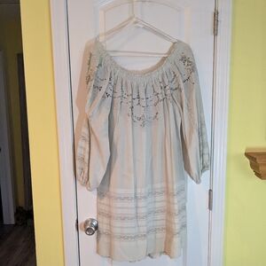 BCBG Off-Shoulder Cream Midi Dress